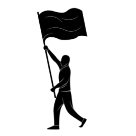 a black and white silhouette of a man holding a flag