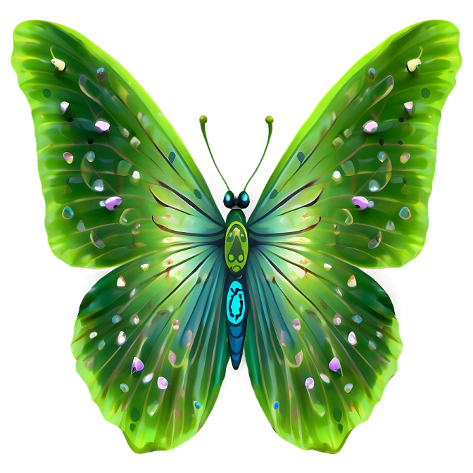 a green butterfly with blue eyes