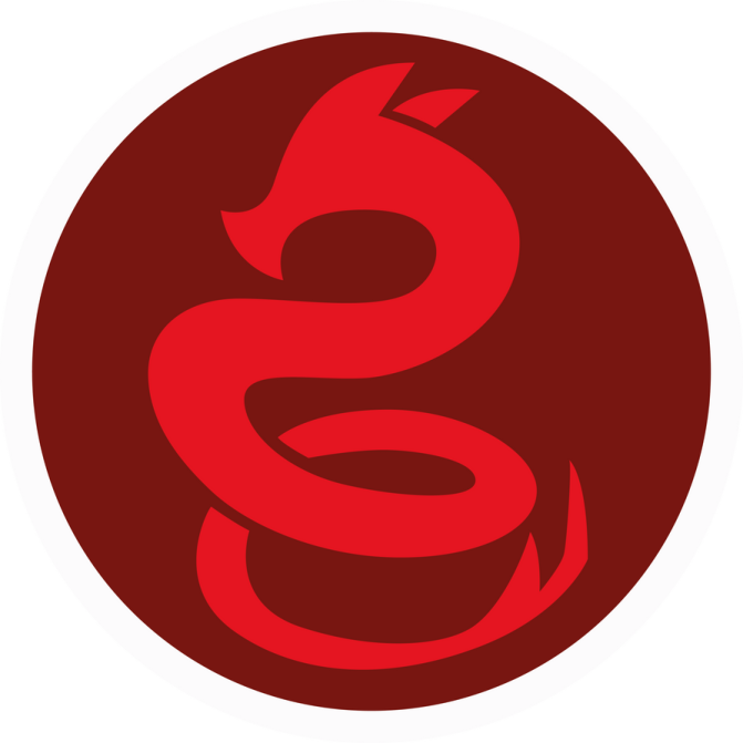 a red snake in the middle of a circle