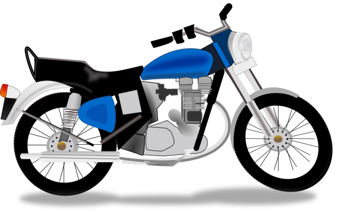 a blue and white motorcycle on a white background