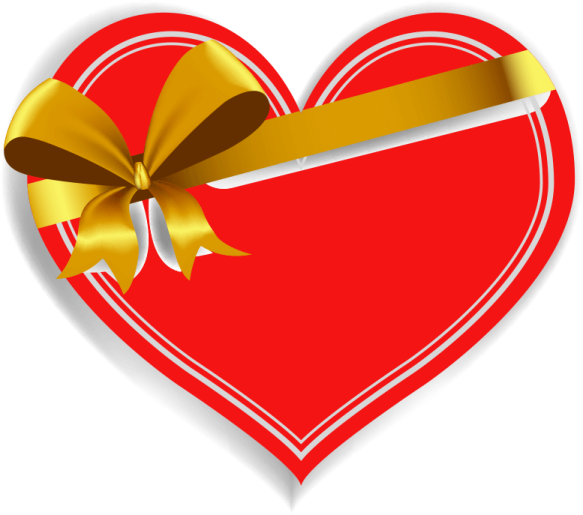 a red heart with gold ribbon and bow