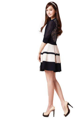 a woman wearing a black and white dress