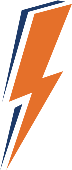 an orange and blue lightning logo