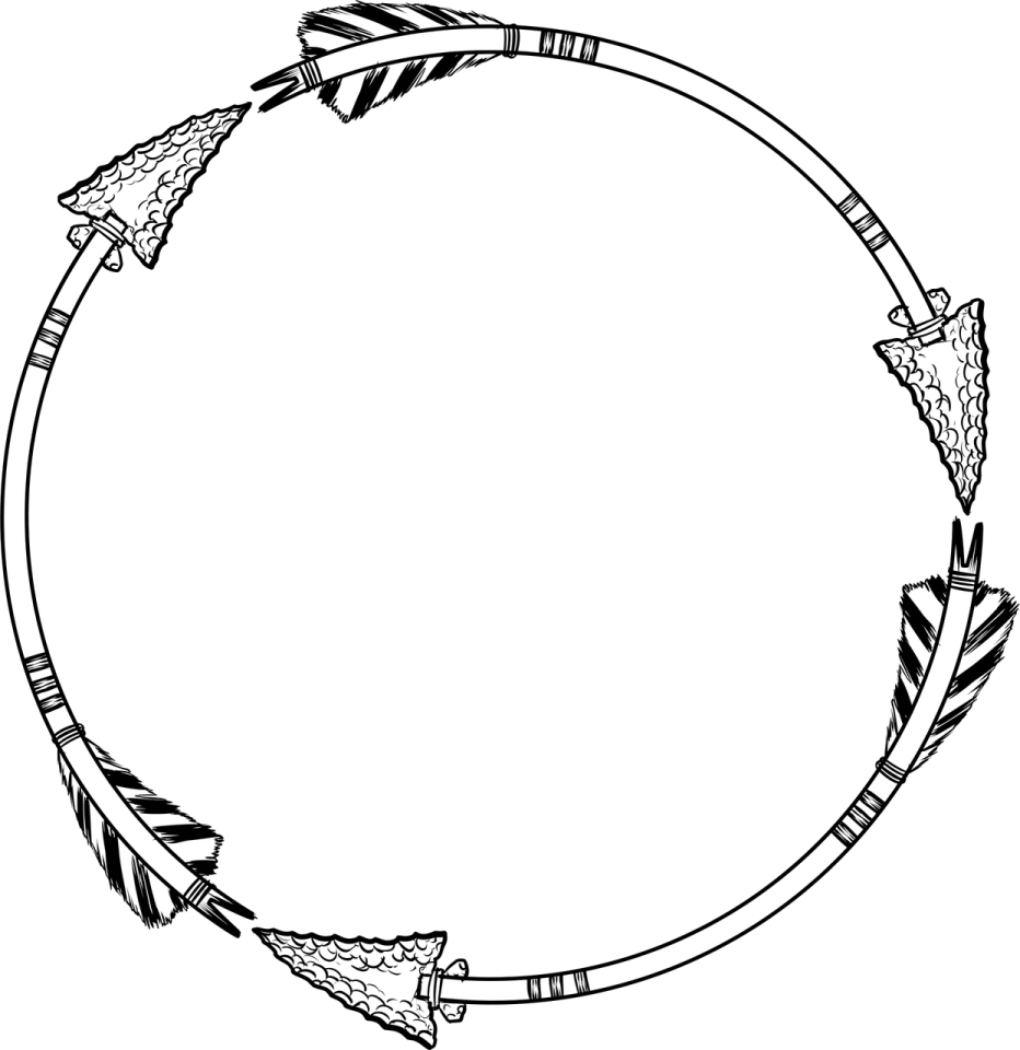 a black and white circular frame with arrows