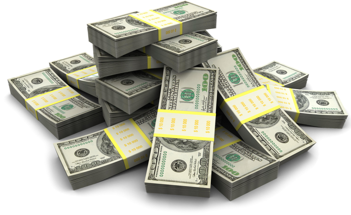 a pile of money on a white background