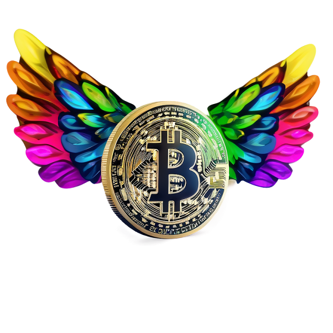a bit coin with wings on it