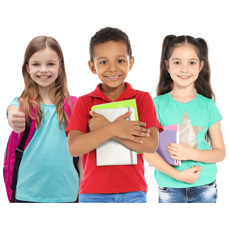 a group of three young children holding books