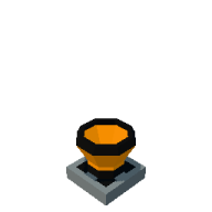 a black and orange button on a white background