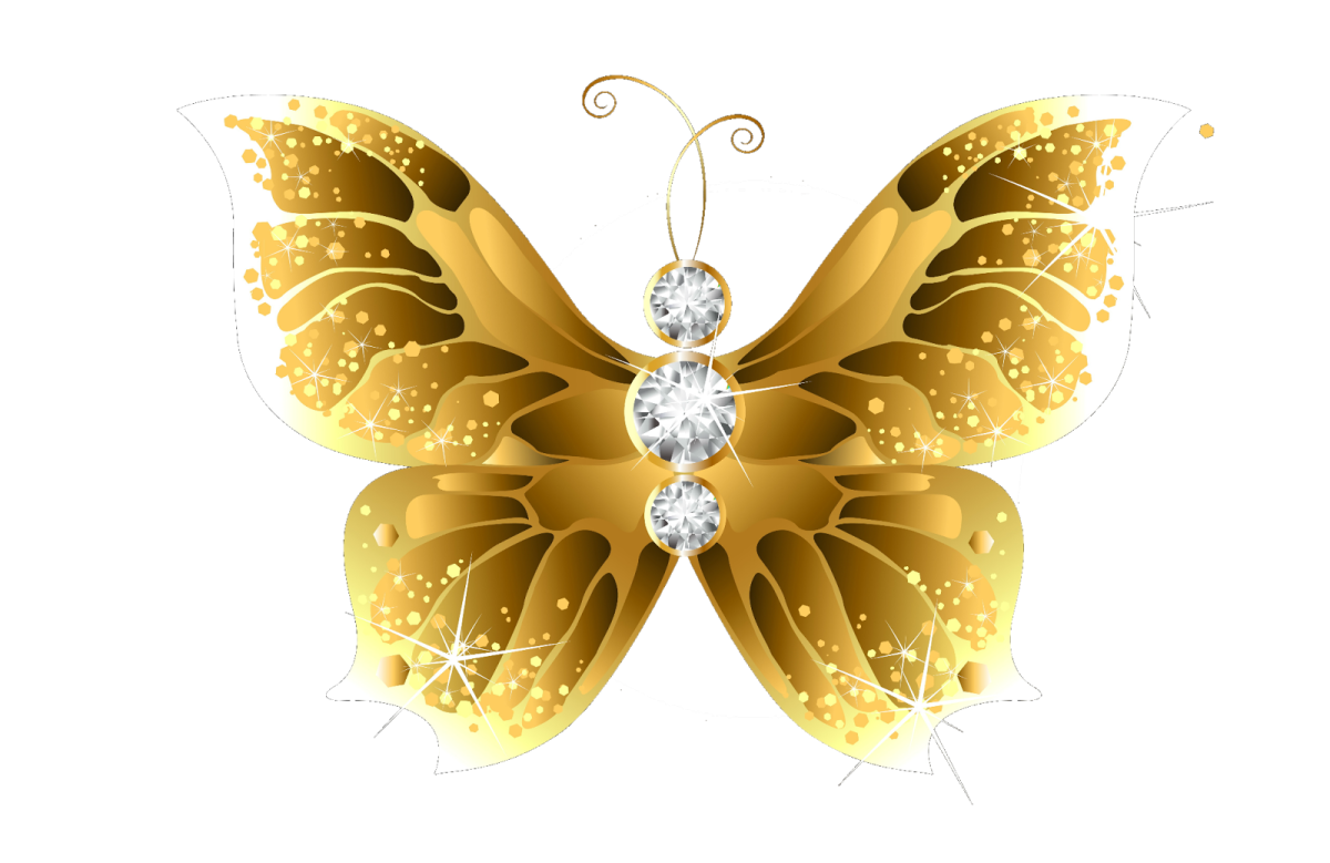 a gold butterfly with diamonds on its wings