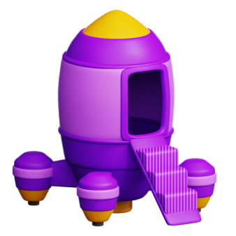 a purple toy rocket with two cups and one cup