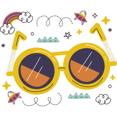a pair of glasses with a rainbow in the background