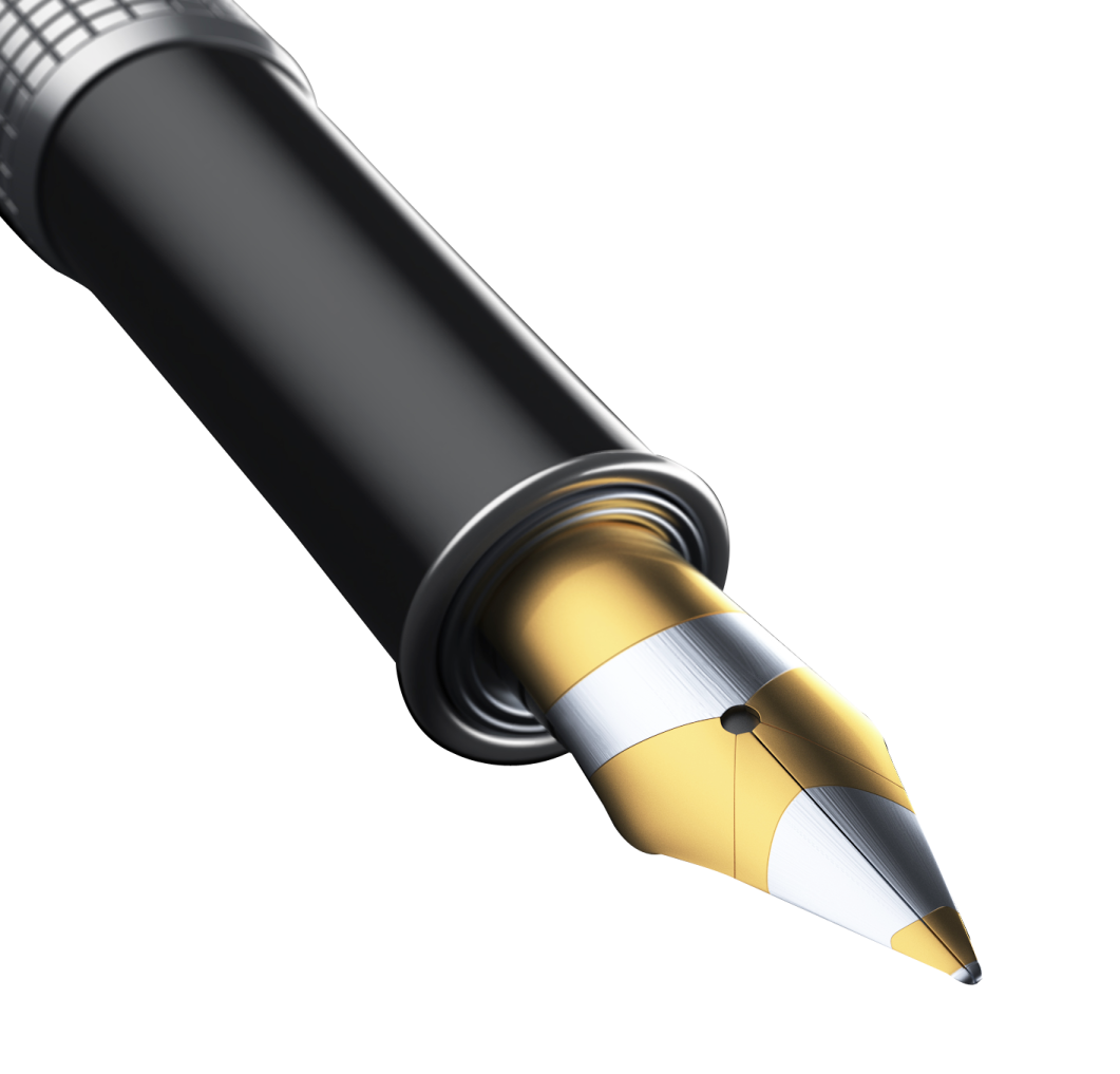 a black and gold pen with a white background