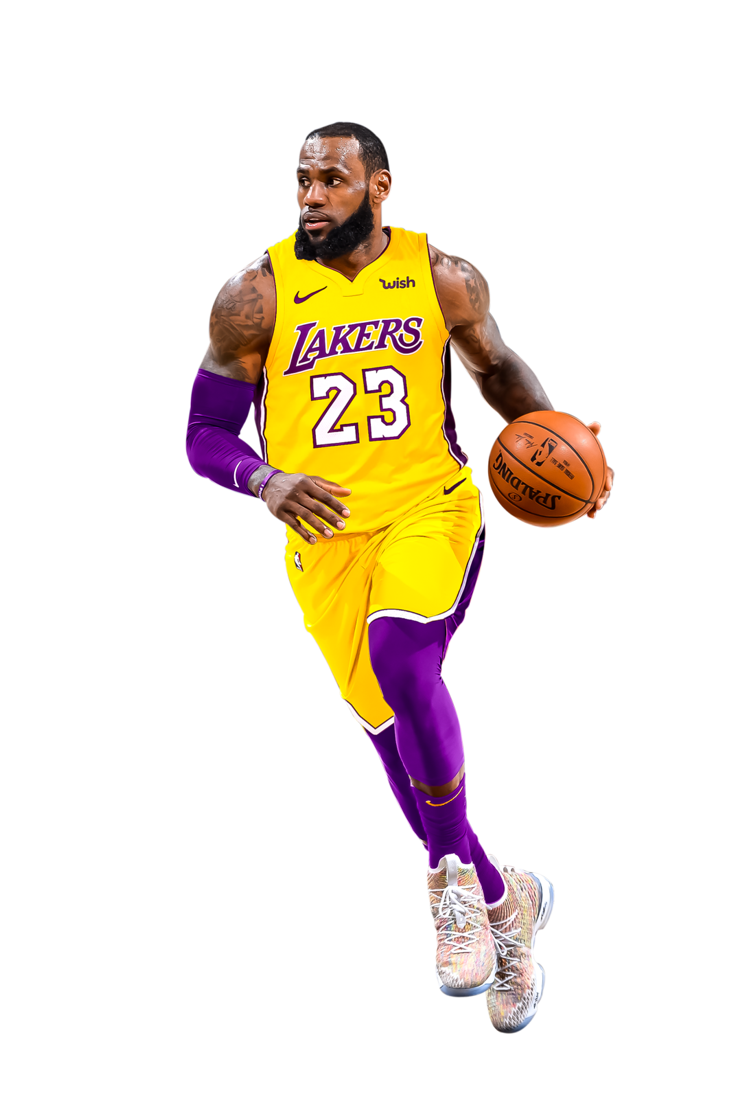 a man in a lakers uniform holding a basketball ball