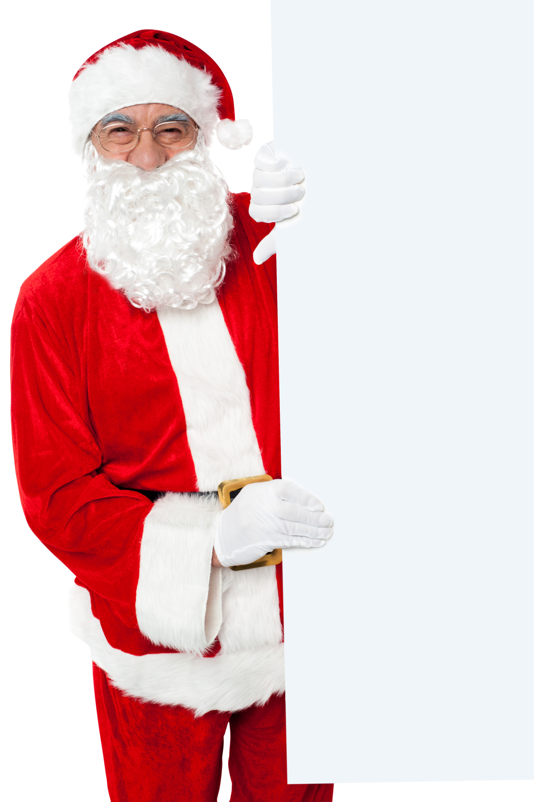 a man dressed as santa claus holding a sign