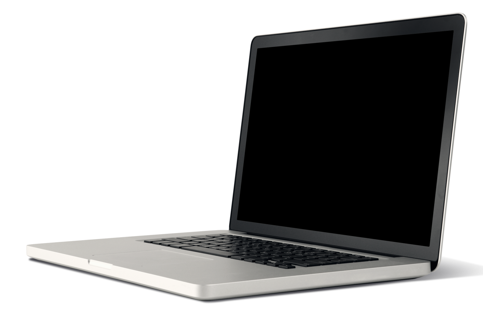 a laptop computer with a black screen