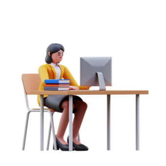 a woman sitting at a desk with a laptop