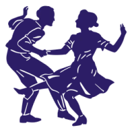 a silhouette of two people dancing
