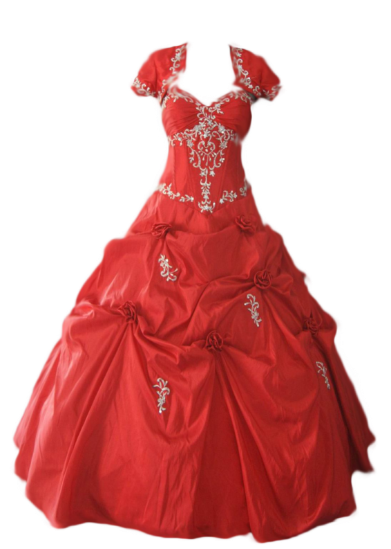 a red ball gown on a white background