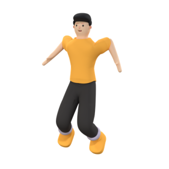 a person in a yellow shirt and black pants