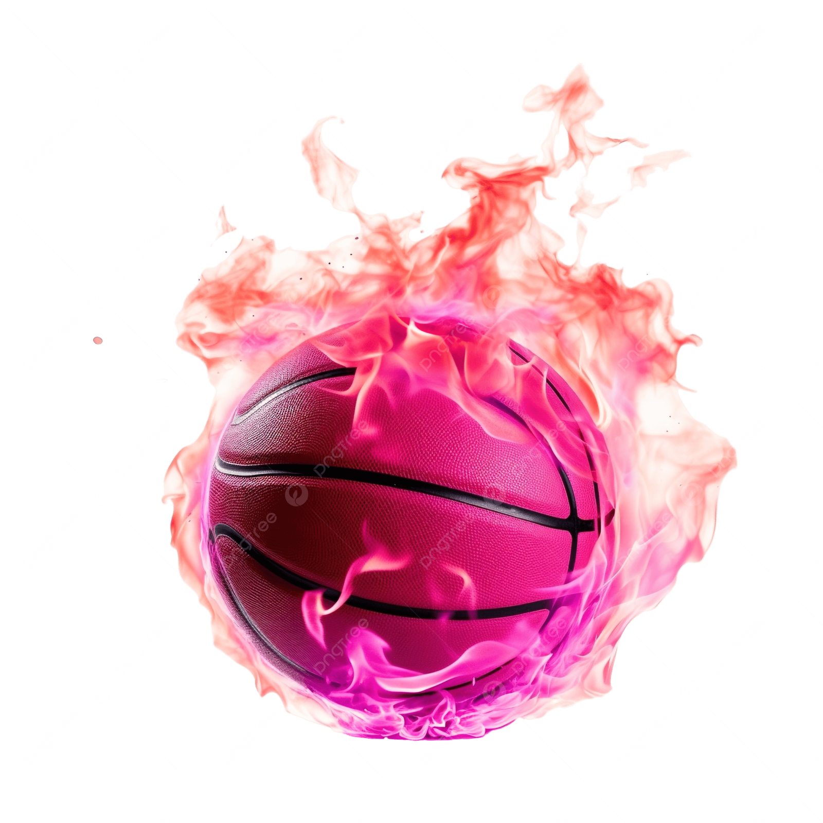 a pink basketball ball on fire with white background