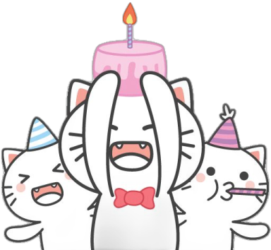 a group of cats with a birthday hat and candle