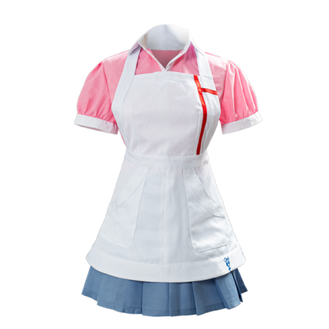 a woman in a white and pink uniform