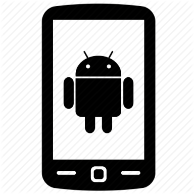 a black and white icon of an android