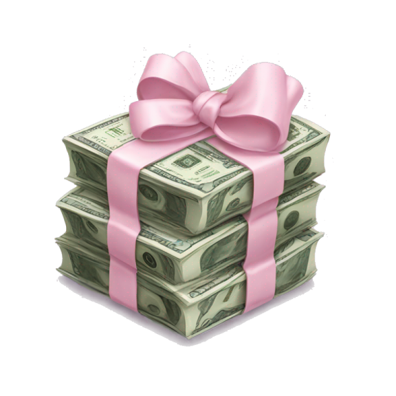 a stack of money with a pink bow