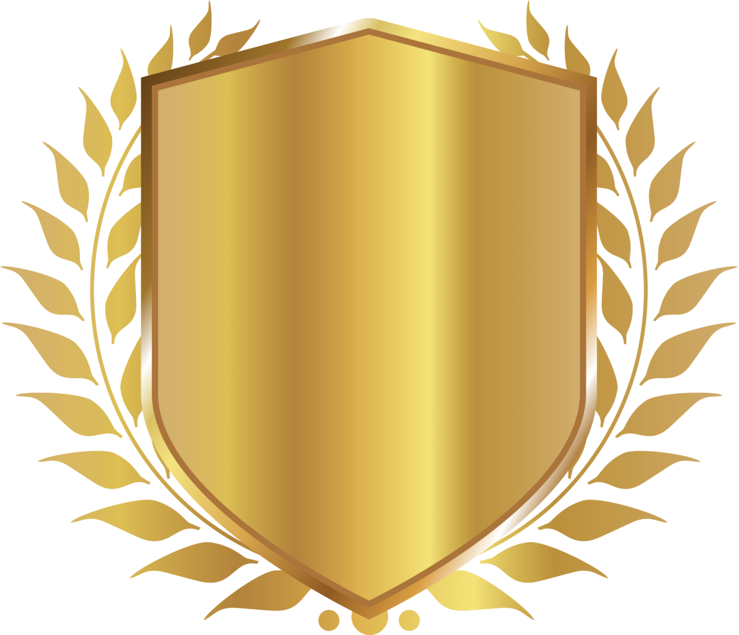 a gold shield with laurels around it
