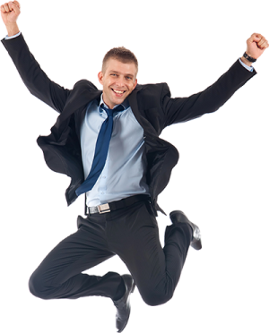 a man in a suit and tie jumping