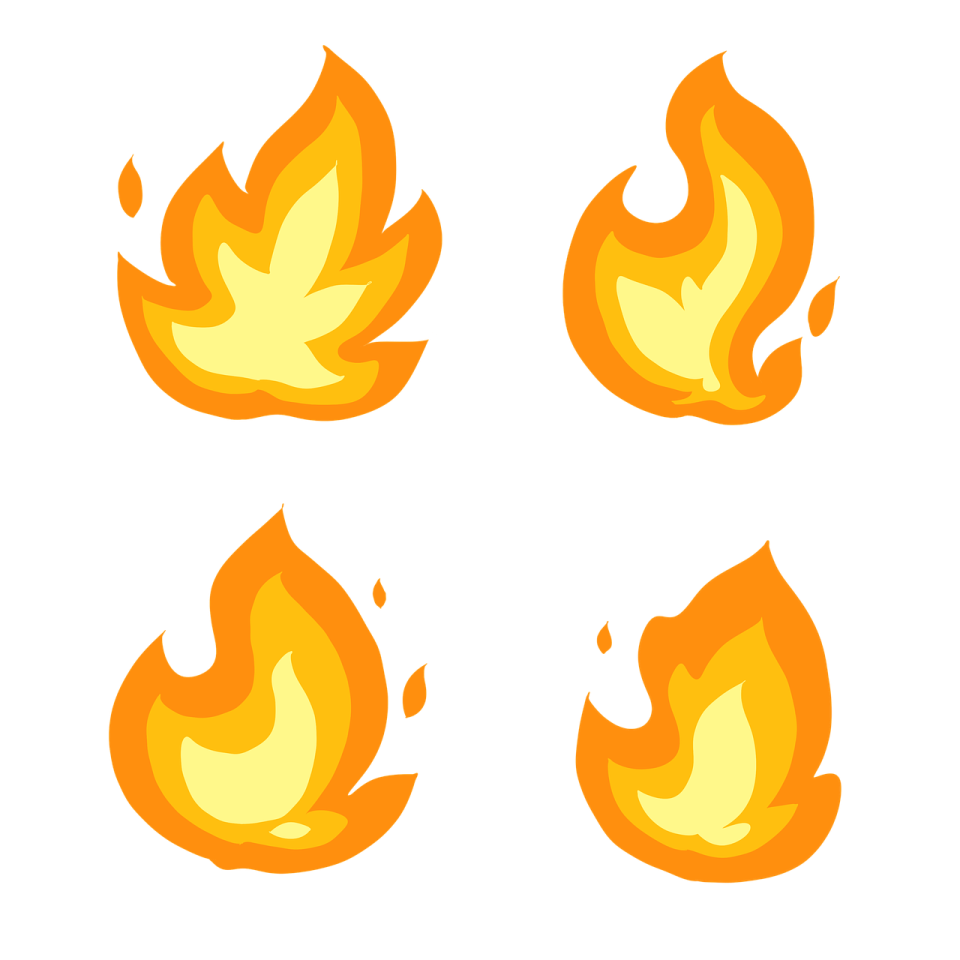 a set of four fire icons