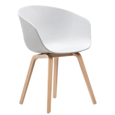 an image of a white chair with wooden legs