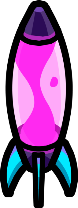 a pink and blue rocket on a white background