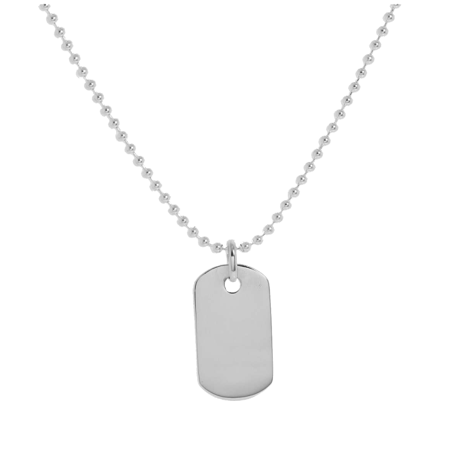 a dog tag necklace on a white background