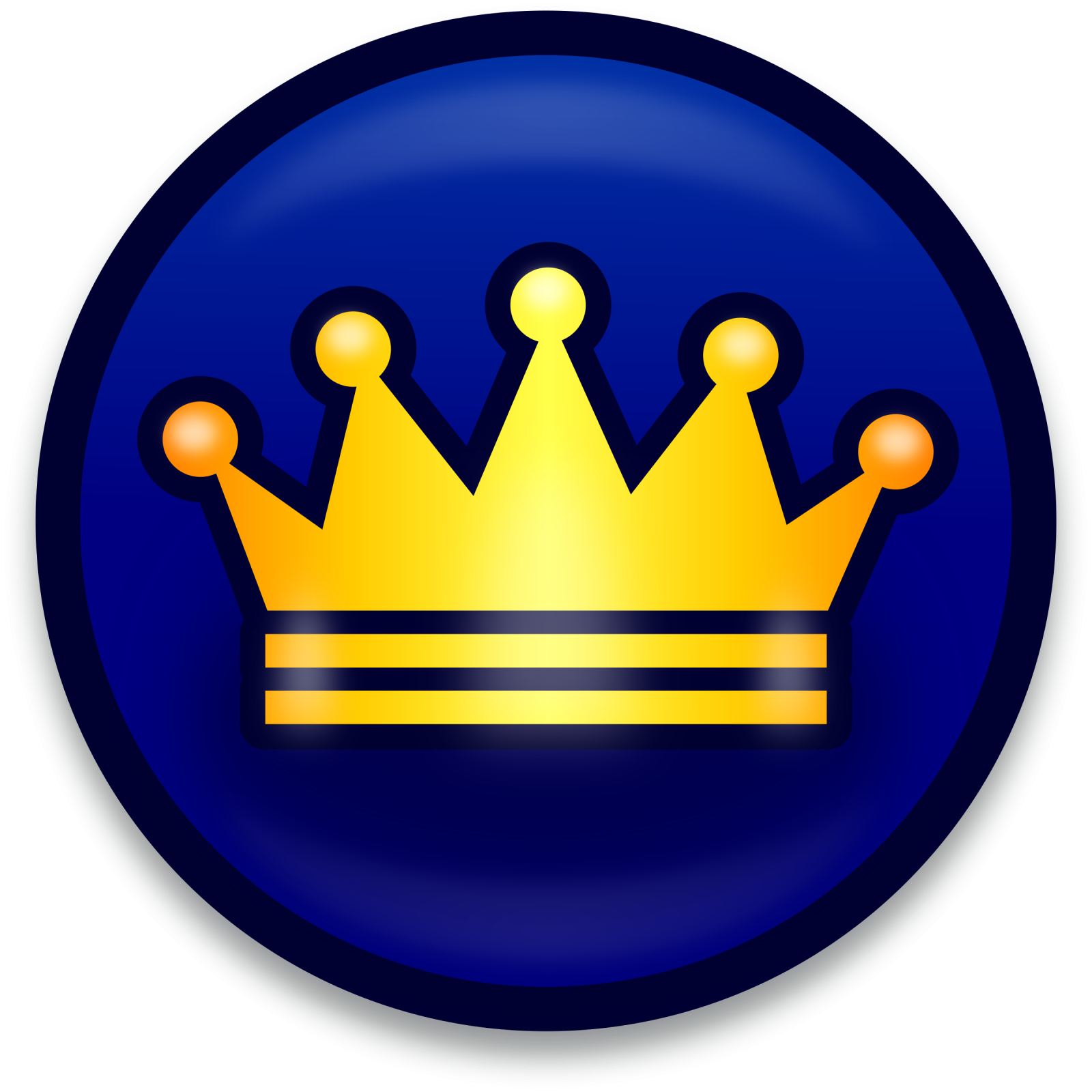 a blue button with a gold crown on it