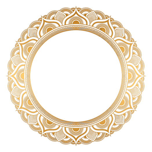 a circular gold frame with an ornate pattern