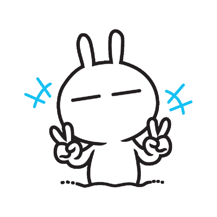 a black and white drawing of a rabbit with one hand up