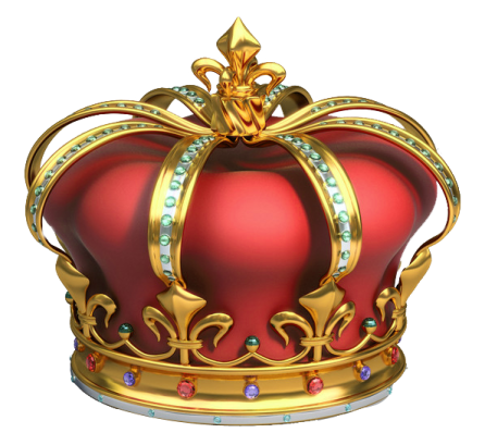a red and gold crown with jewels on it