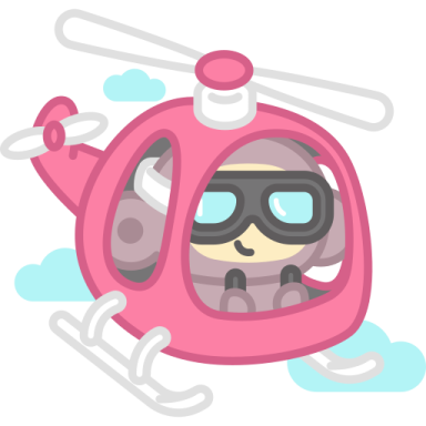 a pink helicopter flying through the sky