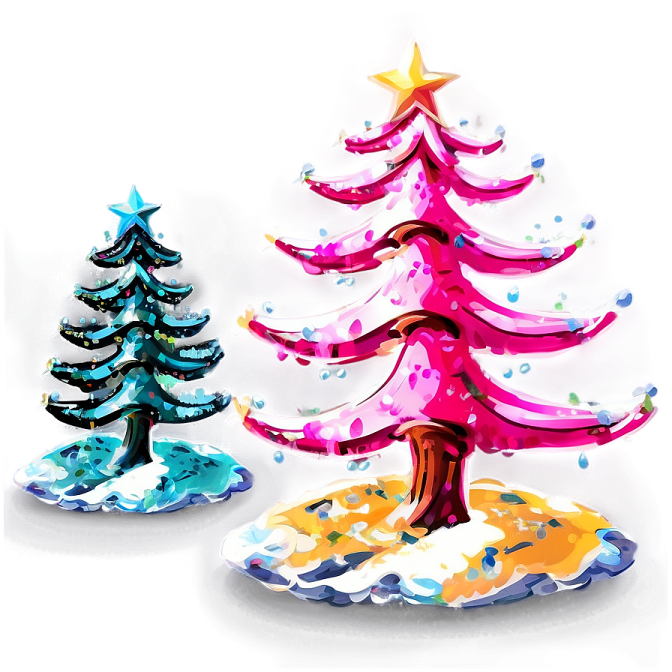 three colorful christmas trees on a white background