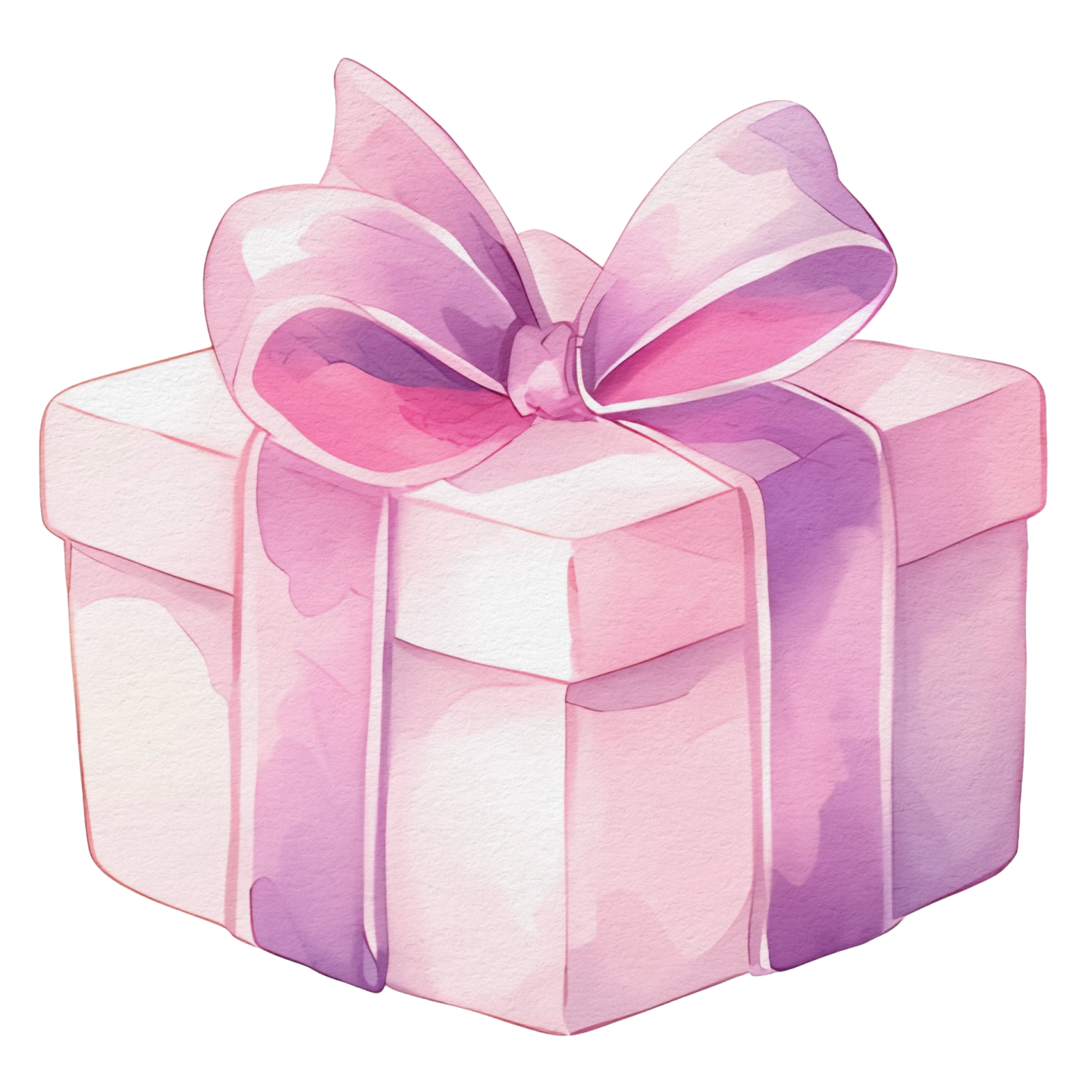 a watercolor gift box with a pink bow