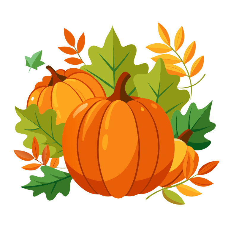 a bunch of pumpkins with leaves