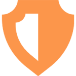an orange shield with a white background