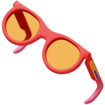 a pair of red sunglasses with yellow lenses