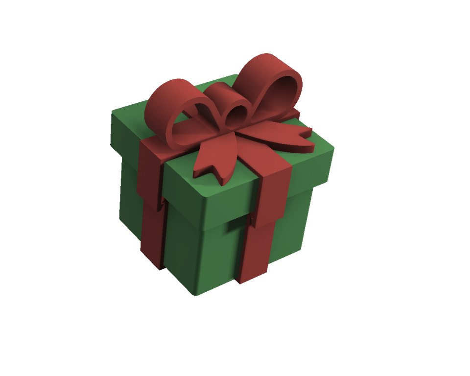 a green gift box with a red bow