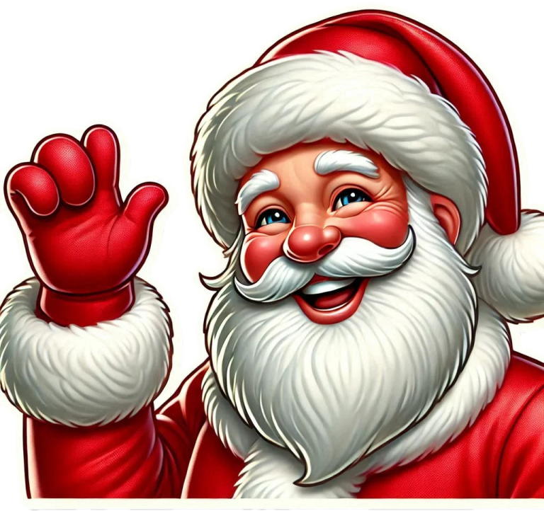 a santa claus pointing at the camera