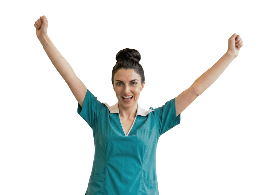 a woman with her arms in the air