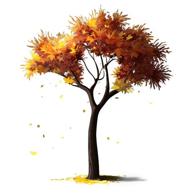 an autumn tree with falling leaves