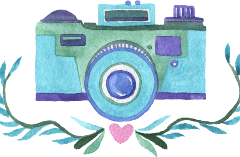 a watercolor drawing of a camera
