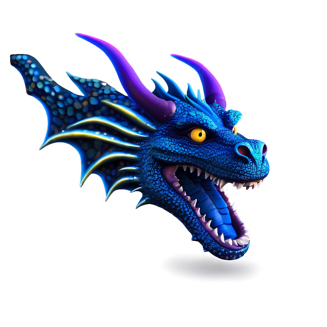 a blue dragon head with yellow eyes